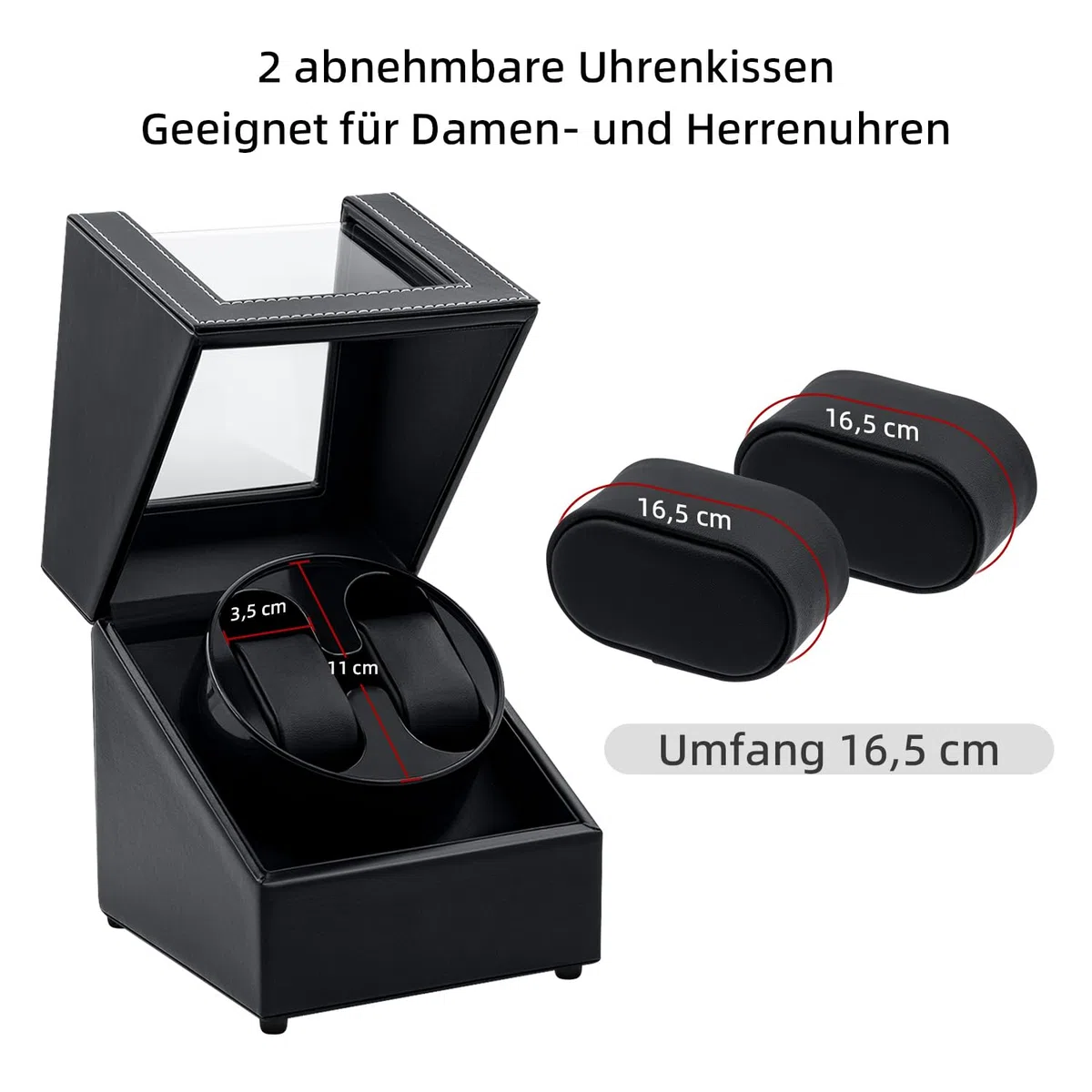 Mcbazel Uhrenbeweger 2 Uhren, Watch Winder für Herren und Damen USB-C Aufladung Uhrenbeweger Automatik TPD 970-2430 Zwei Wickelschwingmodi für Automatikuhren PU Leder - Schwarz
