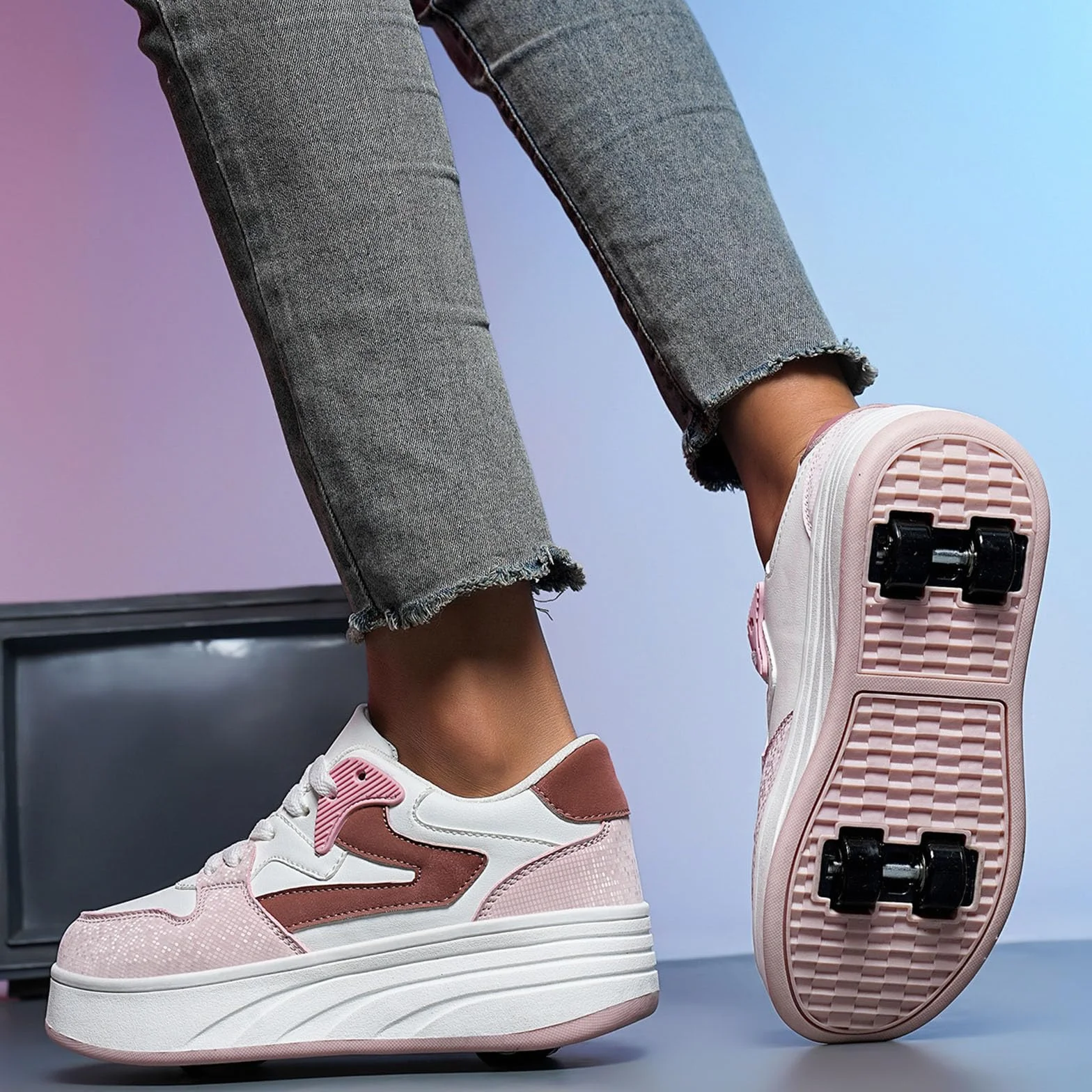 ENEN Schuhe mit Rollen für Mädchen & Jungen, Turnschuhe mit Rollen Versenkbarer mit 4 Rollen, Jugend Outdoor Turnschuhe 2-in-1 Roller Schuhe Turnschuhe Skateboardschuhe
