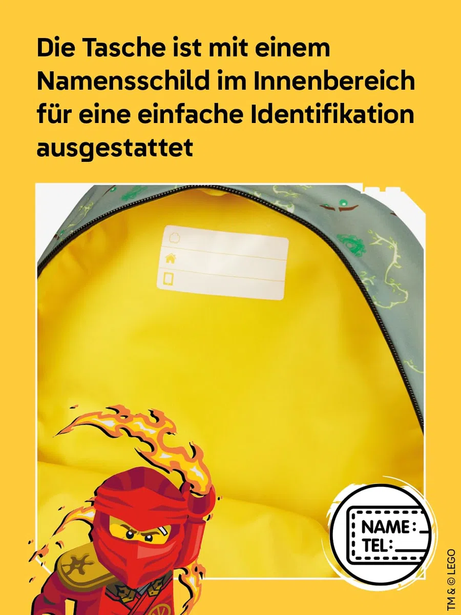 LEGO® NINJAGO® Wanderrucksack Kinder Spinjitzu Master – Kinderrucksack Jungen für Schule & Freizeit, 18 L Sportrucksack Kinder mit 2 Fächern, verstellbaren Gurten & Reflektoren