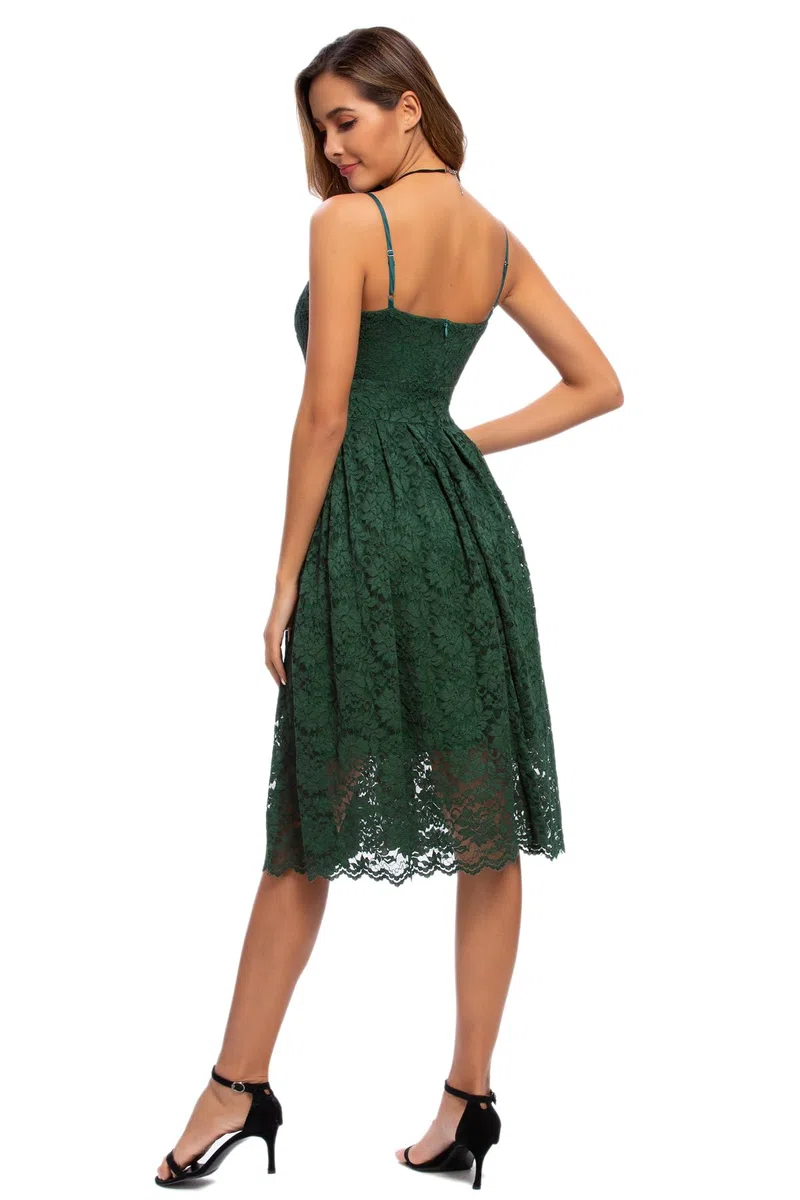 Atnlewhi Damen Vintage ärmellosen V-Ausschnitt A-Linie Kleid Blumen Knielang Spitzenkleid Brautjungfer Elegante Cocktailkleider