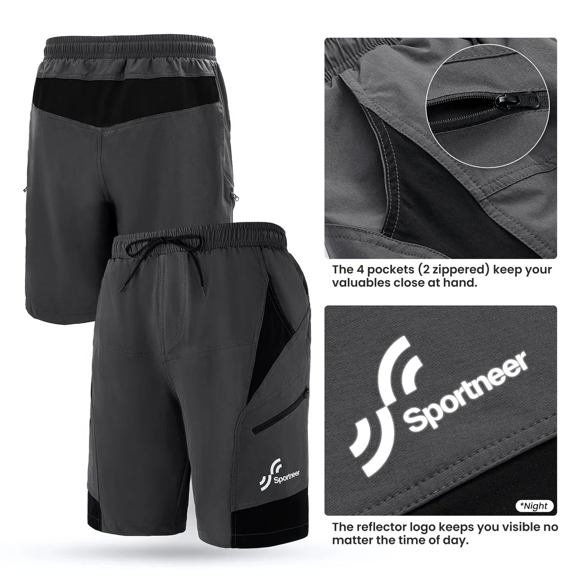 Sportneer MTB Radlerhose Herren Gepolsterte Radhose Herren Radlerhose 3D Gefüttert Mountainbike Radsport Sport Radfahren Outdoor