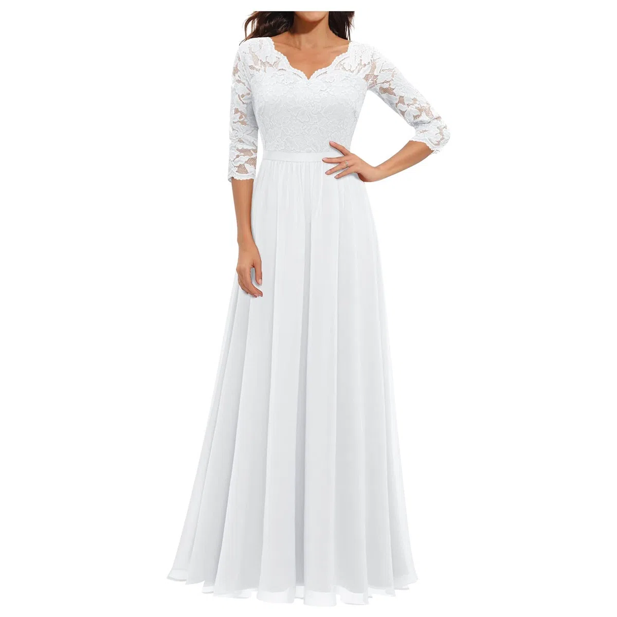 Abendkleider Elegant Für Hochzeit Festliche Kleid Hochzeitsgast Damen Lang Chiffon Abendkleid Spitze A Linie Ballkleid Frauen V Ausschnitt Partykleid Hohe Taille Brautjungfernkleider