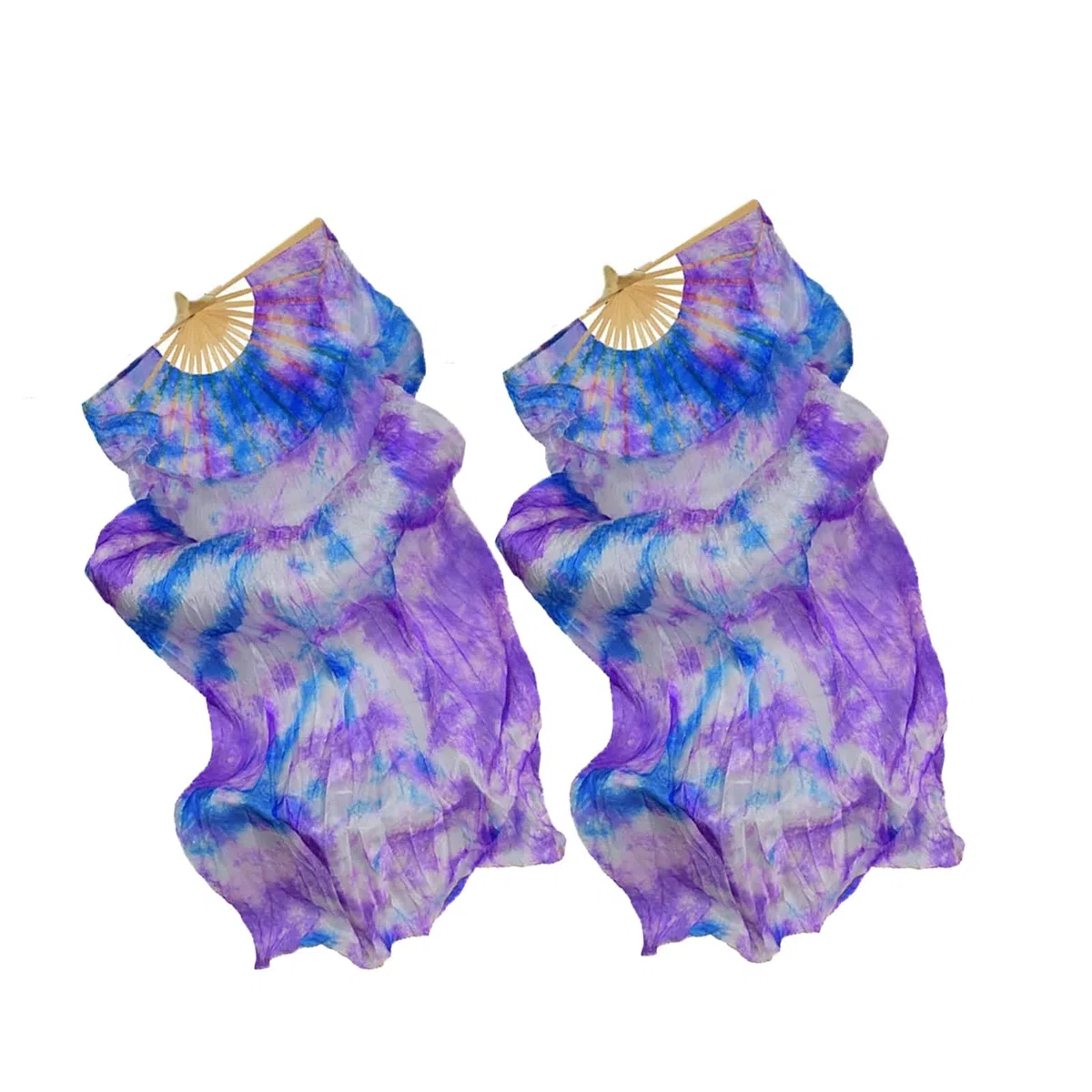 Bauchtanz-Fächer für Damen, echte Seide, Bauchtanz-Fächer, Schleier, Seide, Bauchtanz, Bambus-Fächer, lang, Batik-Tanzfächer, 1,8 m