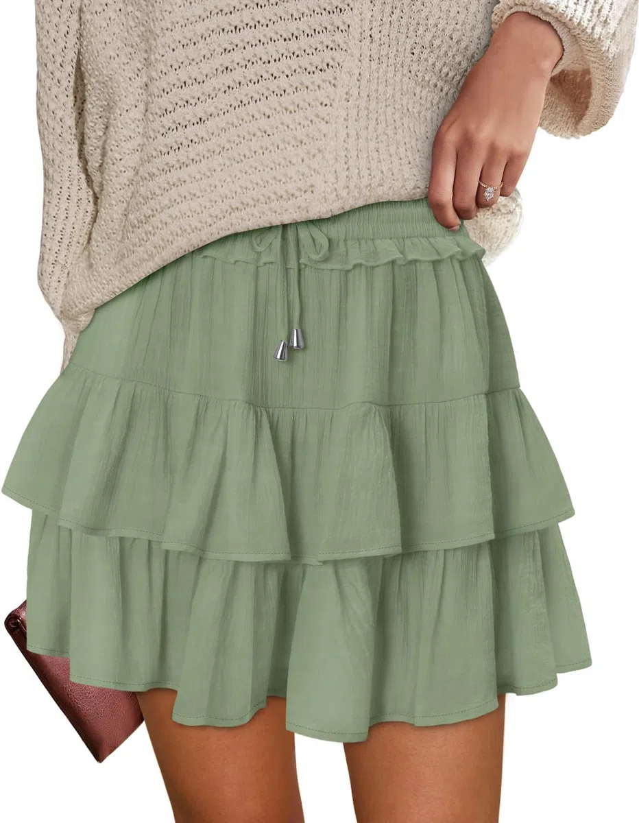 onlypuff Flowy Shorts für Damen, Rüschen-Skorts, gestuft, Teenager, Mädchen, Country-Konzert-Outfits, Golf, Tennis, Skort unter Pullover, Rock