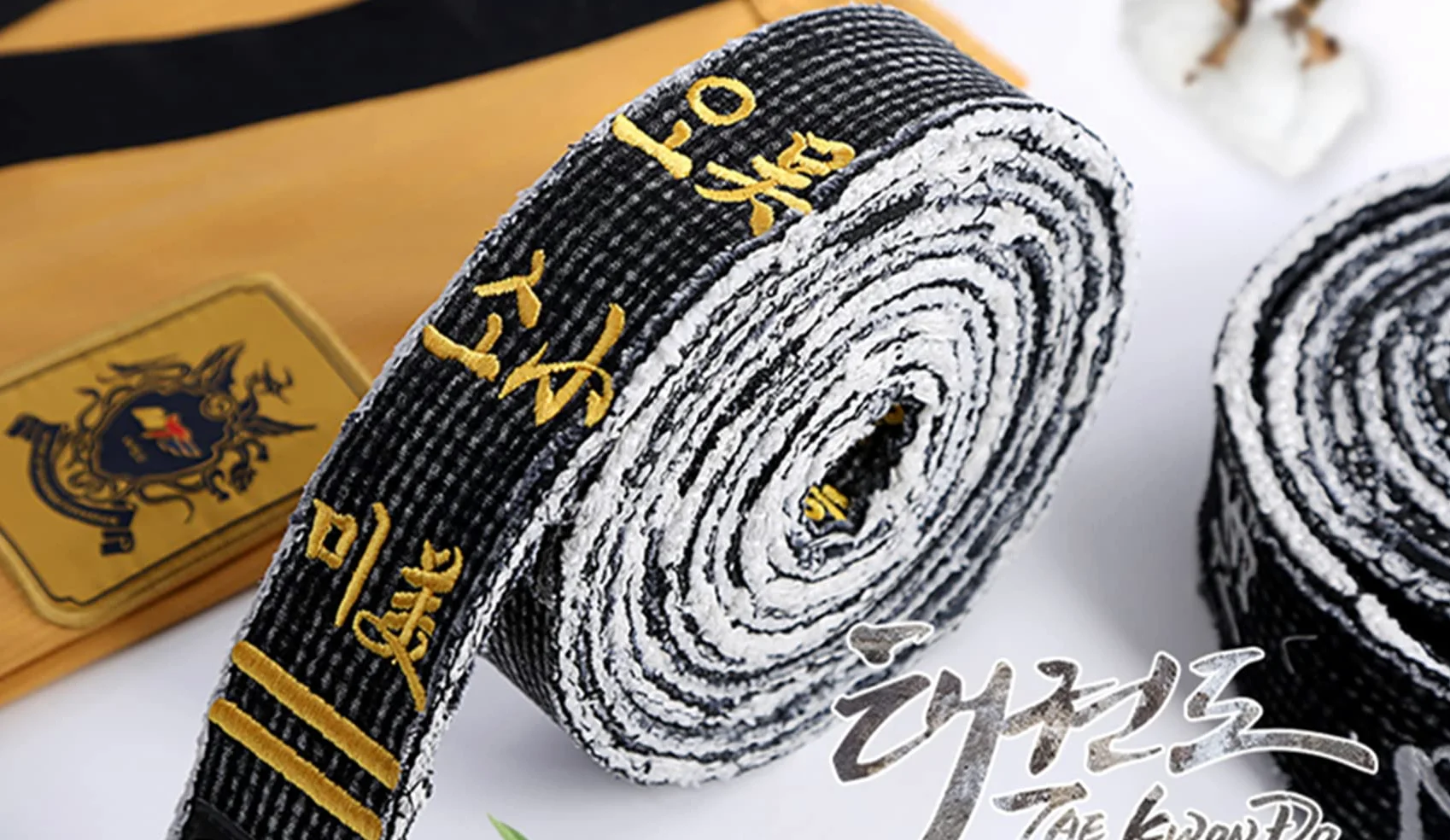 Schwarzer Gürtel für Kampfsport, Taekwondo, Karate, Moodukkwan, personalisierbar, schwarzer Gürtel, Name, Vintage, Waschgürtel