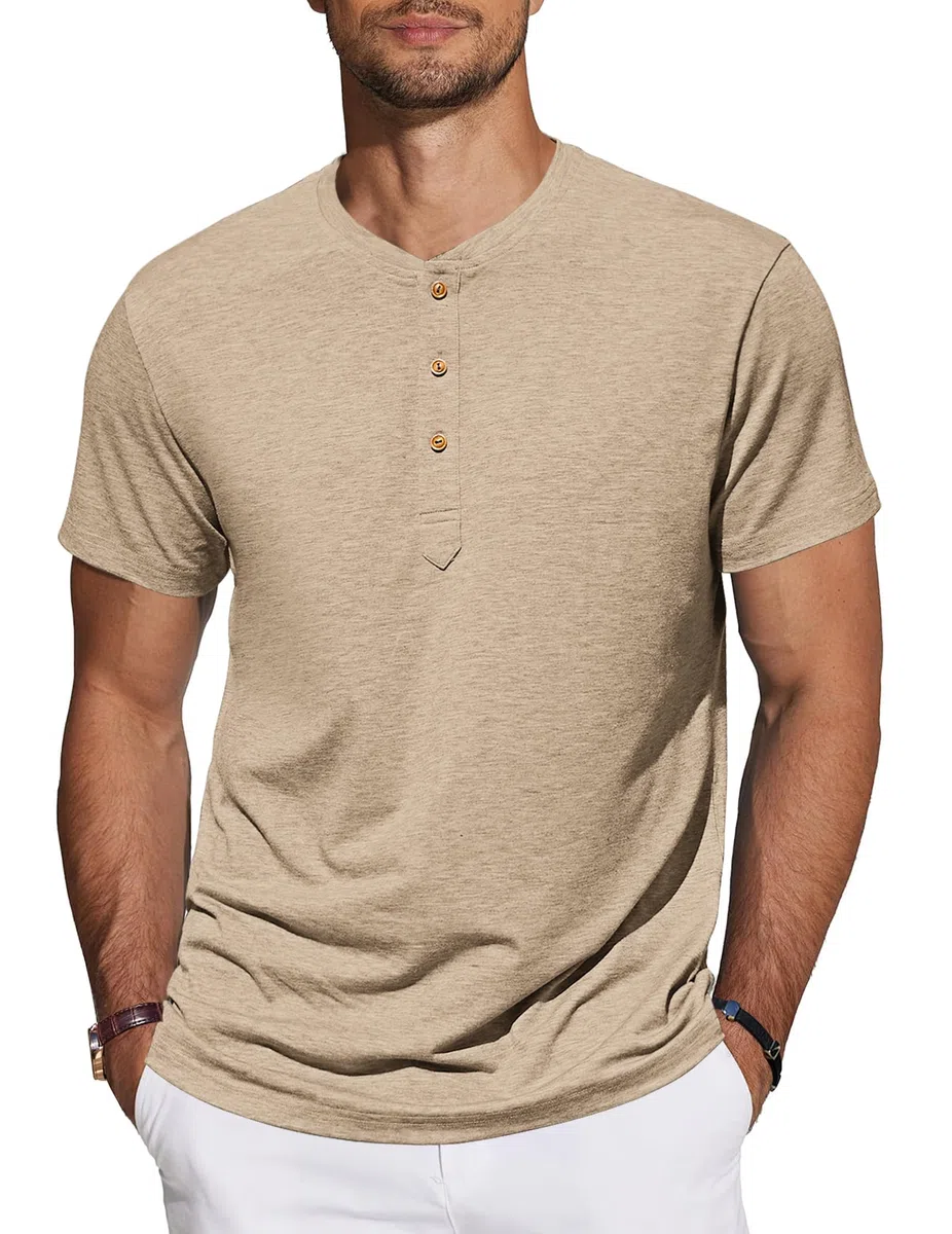 TARAINYA Henley Shirt Herren Baumwolle T-Shirt Kurzarm Sommer Männer mit 3 Knopfleiste M-4XL