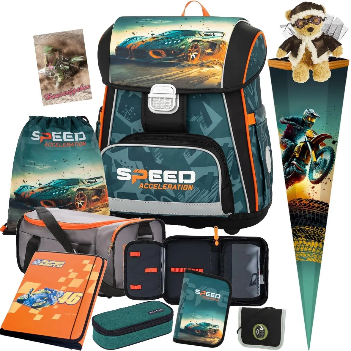 Generisch Auto - Speed Acceleration - Race - OxyBag PREMIUM Schulranzen-Set (10 teilig mit Sporttasche und Schultüte)