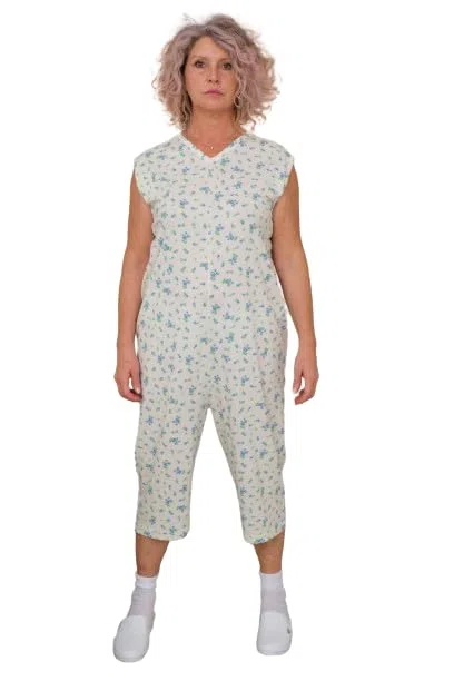 FERRUCCI COMFORT Sommer-Pyjama mit Reißverschluss am Rücken aus 100 % Baumwolle – 9012/7 – Damen und Herren – für ältere Menschen, Inkontinenz, Alzheimer