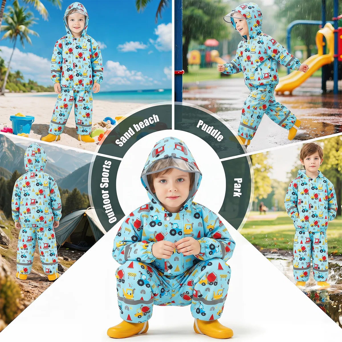 Regenanzug für Kinder, Mädchen Wind und wasserdicht Netzfutter Regenjacke & Regenhose Leicht Regenmantel mit Reflektor Regenset Zweiteiliger Regendichte Matschanzug Regenkleidung 1-7 Jahre