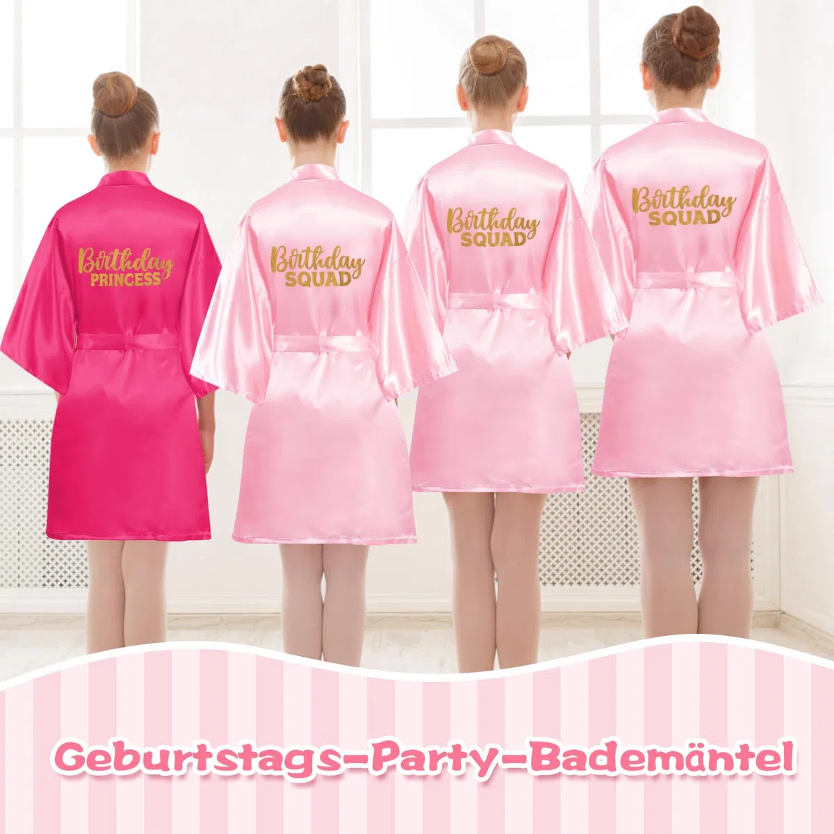 24 Stück Geburtstags-Bademantel, Prinzessinnen-Bademantel für Mädchen, 6 Bademäntel, 6 Tragetaschen, 6 Haarbänder, 6 Spa-Augenmasken (Größe 10)