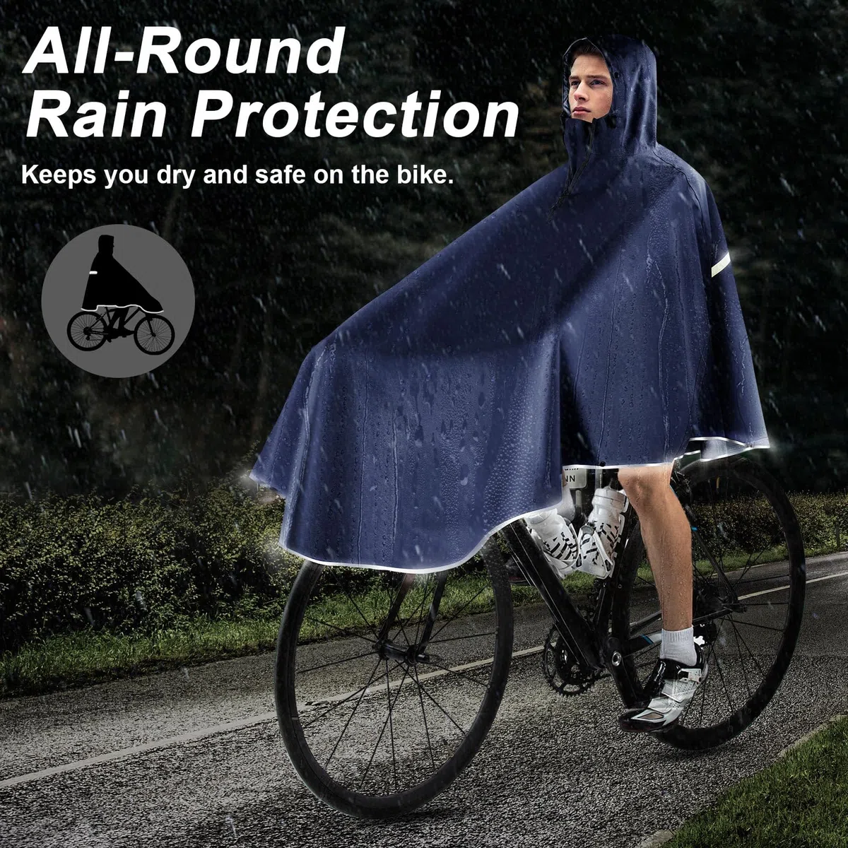 LAMA Fahrrad Regenponcho, Regencape Fahrrad Damen Herren, Wasserdichter Fahrrad Poncho mit Kapuze, Leichte Fahrrad Regenbekleidung Regenjacke für Radfahren Wandern
