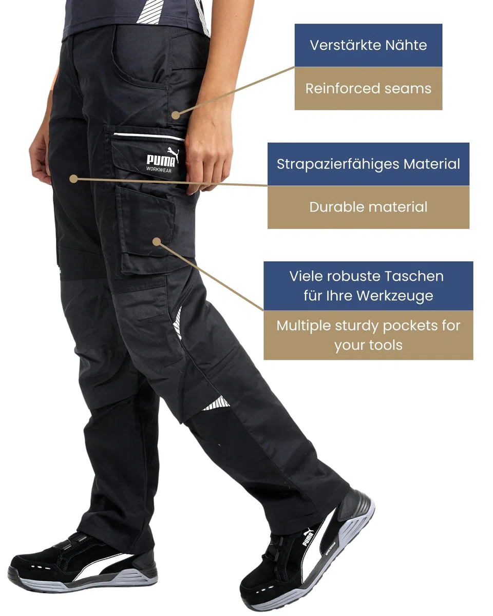 PUMA Workwear Precision X - Premium Arbeitshose für Damen, Funktionshose mit vielen Taschen, verstärkten Kniepartien und Stretch - für Handwerk, Produktion und Baugewerbe