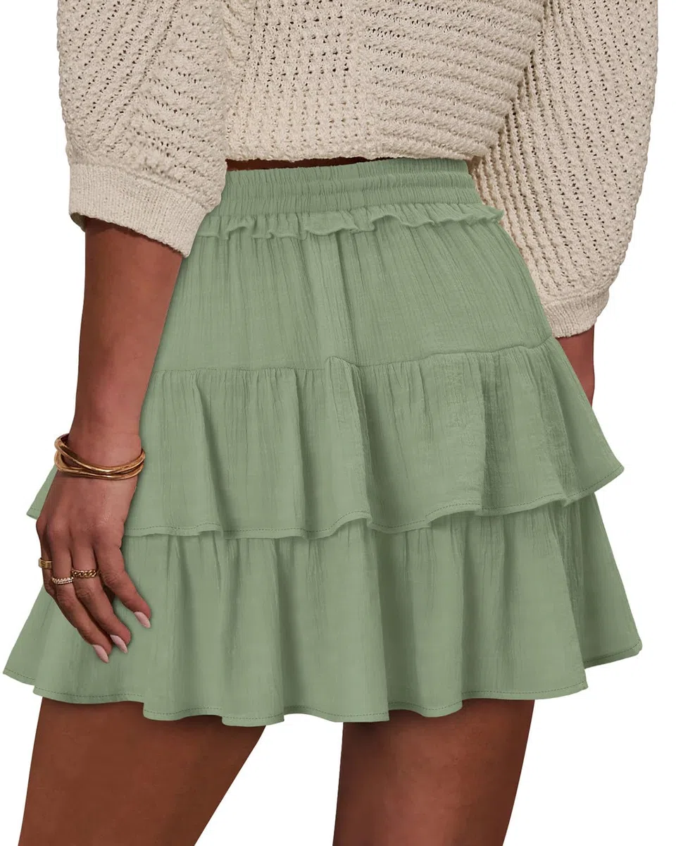 onlypuff Flowy Shorts für Damen, Rüschen-Skorts, gestuft, Teenager, Mädchen, Country-Konzert-Outfits, Golf, Tennis, Skort unter Pullover, Rock