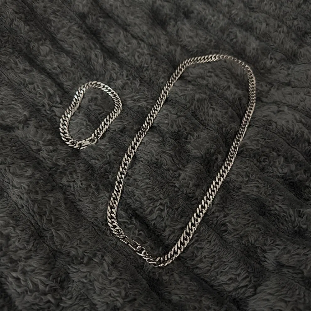 Doppelte Glieder Kette Aus Titan Und Armband Panzer Ketten Halskette,Hip Hop Schmuck Set Aus Massivem Titan