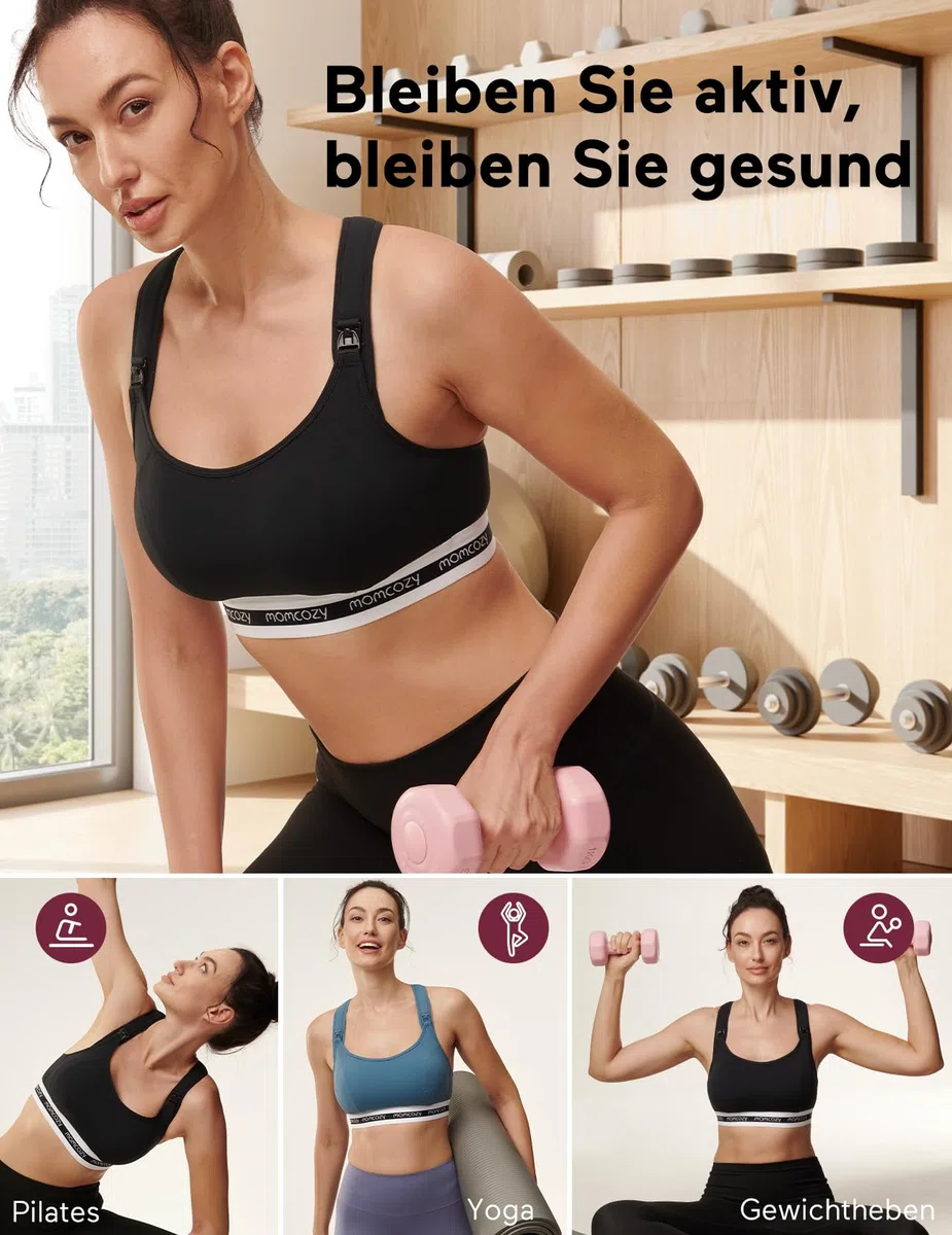 momcozy Stillbrüste für Stillen, FB011 Sport-Stillbrüste mit niedrigem Einschlag, Unterstützung für Schwangerschaft und Stillen, gepolsterte, drahtlose Brüste
