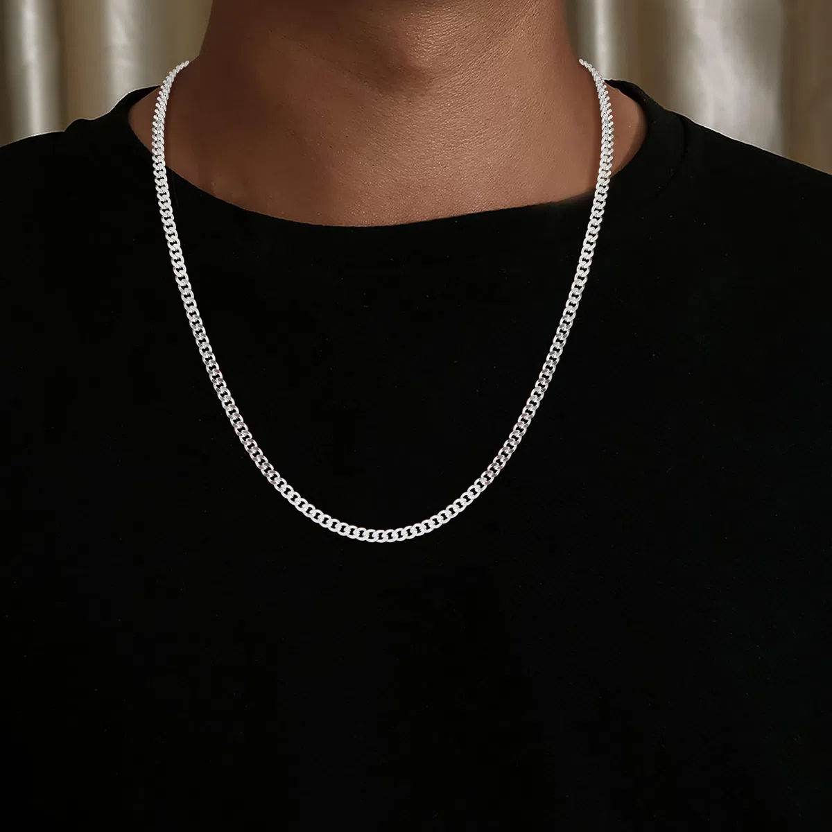 Kette Herren S925 Sterling Silber über Ketten für Herren Statement 5mm Breit Kubanische Kette Männer Lang Wasserfester Schmuck Silber Geschenk Verschiedliche Längen 46/51/56/61/66 CM
