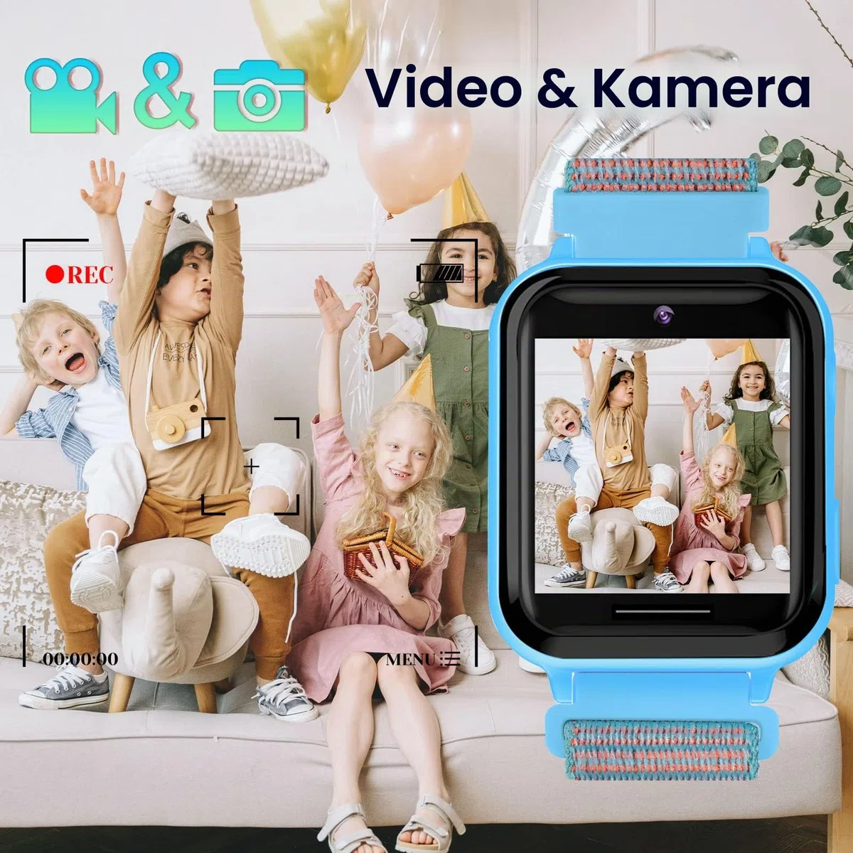 Kinder Smartwatch, Telefon Uhr für Kinder 10 Spiele MP3 Musik Anruf Taschenlampe Kamera SOS Touchscreen, Kids Smart Watch mit Schrittzähler Wecker Recorder Geschenk für Junge Mädchen (Blau)