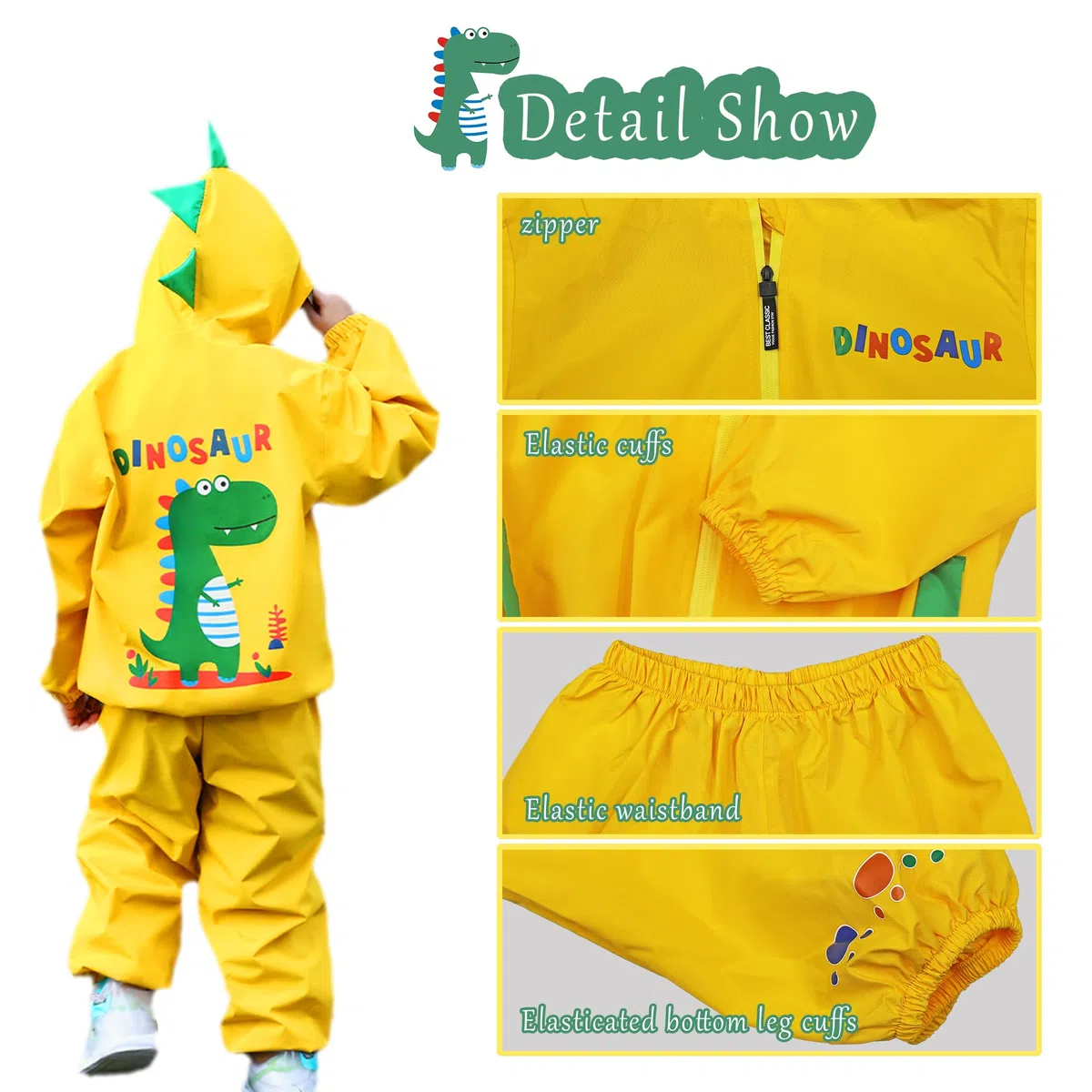 Regenanzug Mädchen Jungen Wasserdicht Zweiteiliger Regenmantel Kapuze Regenjacke Regenhose Matschanzug Atmungsaktiv Leicht Tier Muster Regenset Regenkleidung für Unisex Kind Alter 2-7 Jahre