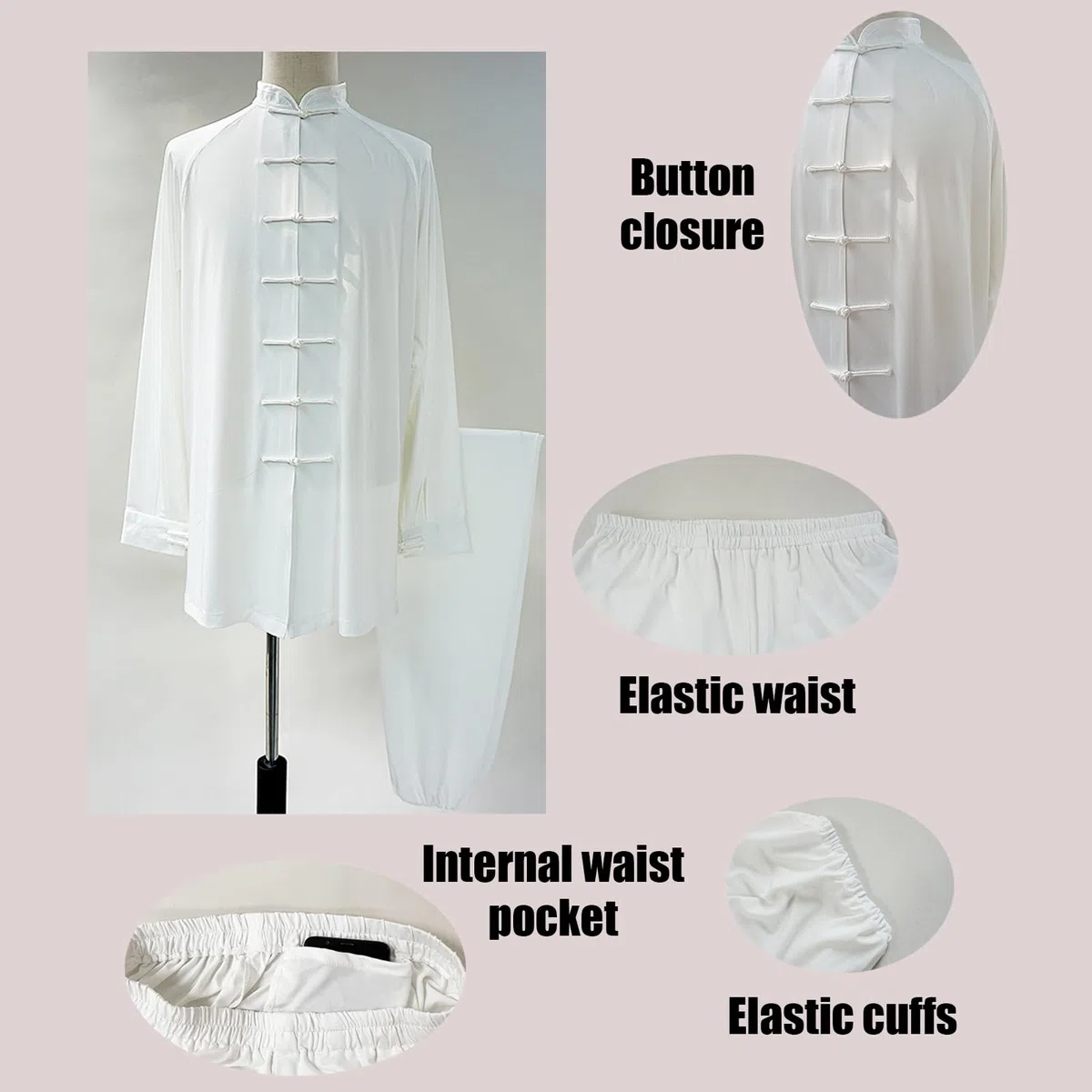 Unisex Kung Fu Uniform Set,Damen Herren Tai Chi Trainingsanzug,Kung Fu Anzug Traditionelle Chinesische,Langlebig,Geeignet FüR Tai-Chi,Qigong,Kampfsport