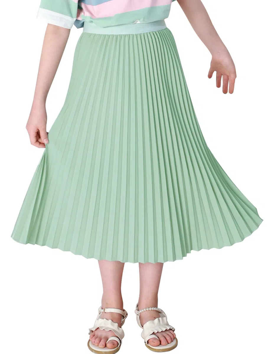 Maeau Mädchen Plisseerock Einfarbiger, Faltenrock Chiffon Gummizug in der Taille, Rock Lang für Freizeit/School/Strand/Party/Tanz, mit Weichem Futter, 4–16 Jahre/110-165cm