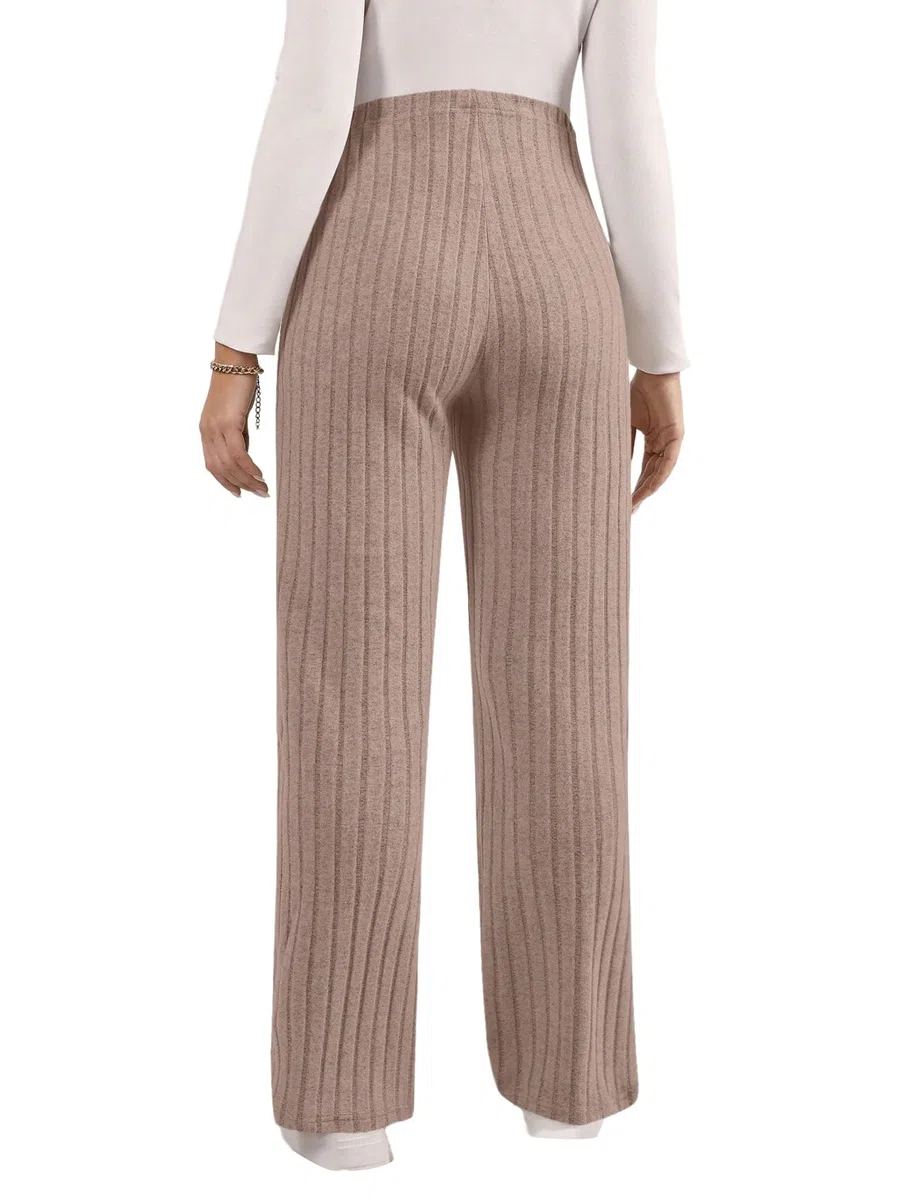 SOLY HUX Damen Hosen Bequem Umstandshose mit Schleife Schwangerhose Hohe Elatischer Bund Gerade Strickhose Einfarbig Freizeithose für Schwangere