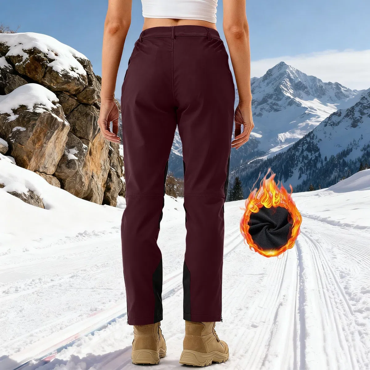 AACH Skihose Damen Warme Schneehose Winter Outdoor Skianzug Winddicht Wanderhose Fleece Gefütterte Funktionshose Wasserdicht Trekkinghose Mode Snowboardhose mit Taschen Softshellhose
