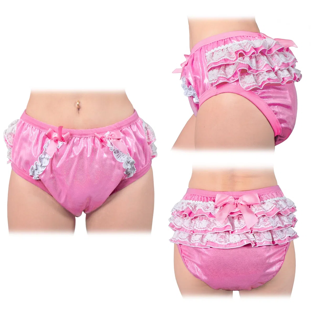 LittleForBig Weiche Unterwäsche Bequeme Waschbare Wiederverwendbare Gerüschte Spitzenschleife Pretty in Magenta/Schwarz/Rosa Glitzernd Trainingshosen für Erwachsene