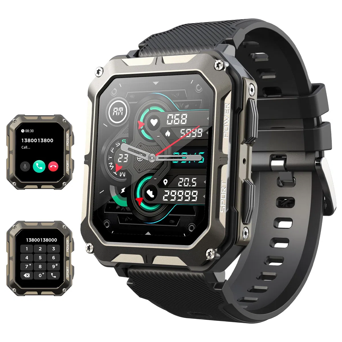Blackview Smartwatch Herren, Fitnessuhr mit Bluetooth Anruf Sprachassistent, 1,83'' HD-Touchscreen, IP68 Wasserdicht, Sportuhr, 123 Sportmodi, Pulsmesser, Schlafmonitor, Schrittzähler, für iOS/Android