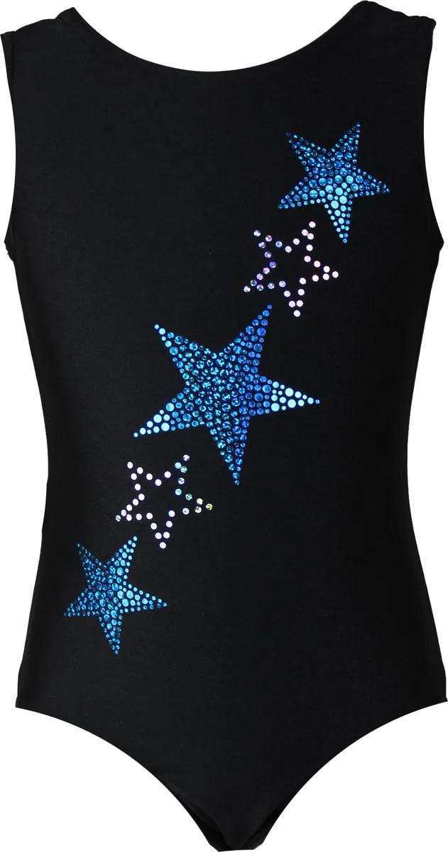 Mädchen Gymnastikanzug Sterne – KURZARM Turnanzug aus Samt mit Glitzerplättchen & Rundhalsausschnitt – Made in Germany
