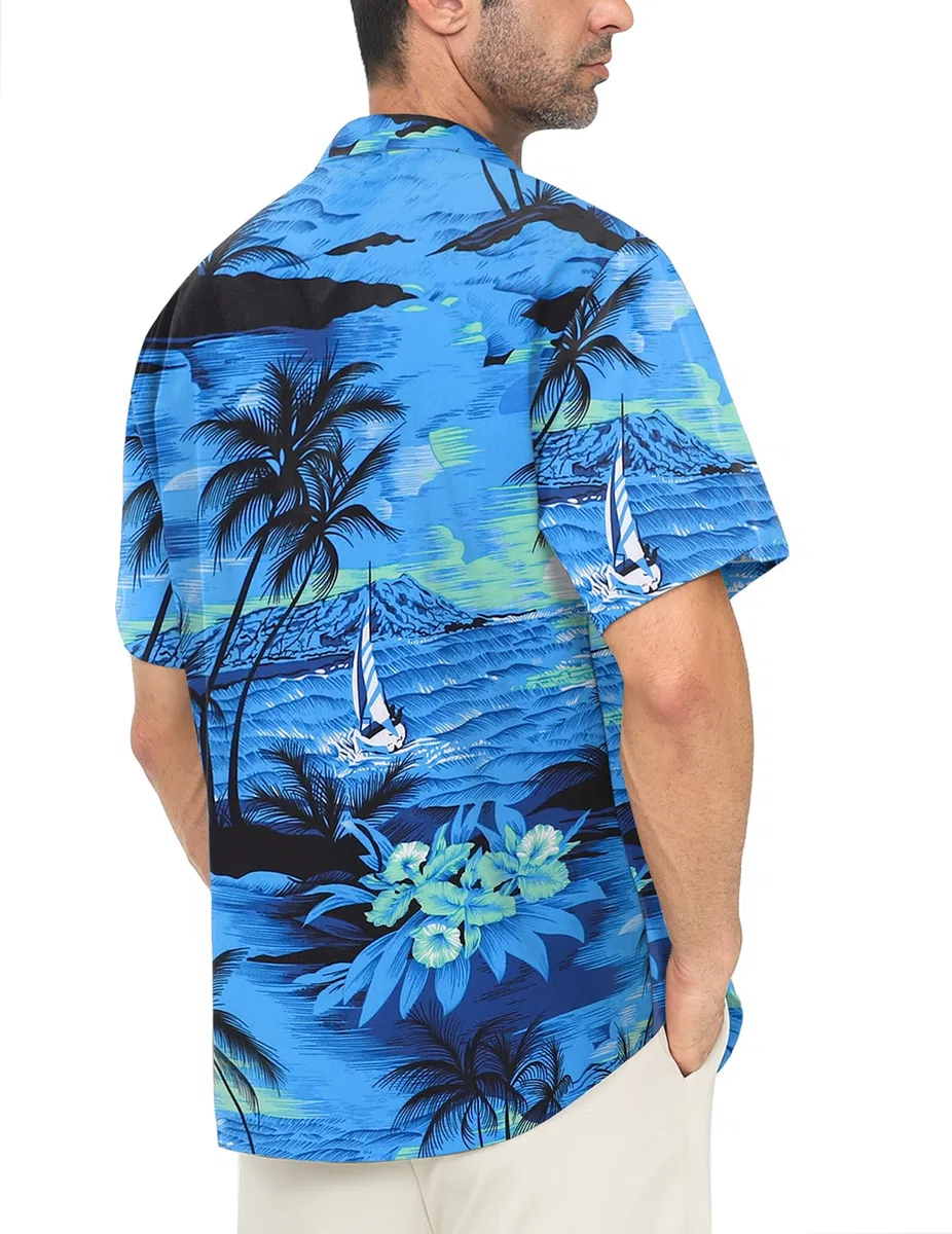 Hawaiihemd Männer Blumen Freizeit Strandhemd mit Brusttasche Atmungsaktiv Regular Fit Hawaii Shirt