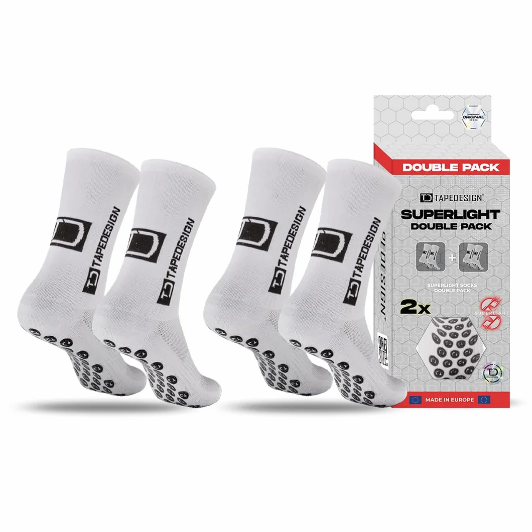 Tapedesign – Doppelpack Superlight Socks – 2 Paar ultraleichte Grip Socken für Fußball & Sport – Super dünn & elastisch – Rutschfest in Schuhen – Maximaler Halt & Komfort für Training & Wettkampf