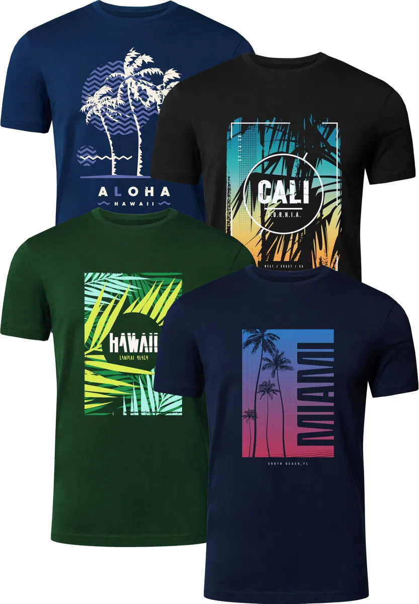 FULL TIME SPORTS Herren T-Shirt 4er Pack, 100% Baumwolle, Kurzarm, Rundhals, Bedruckt PRINT-003