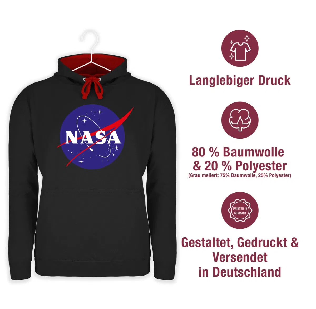 Shirtracer - Pullover Herren Frauen Hoodie Kontrast zweifarbig - Sprüche Statement - Raumfahrt NASA Meatball Logo I