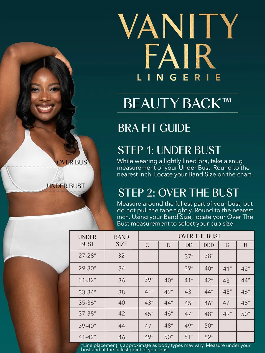 Vanity Fair Damen Full Figure Beauty Rückenglättungs-BH, 4-Wege-stretchstoff, Leicht Gefütterte Cups Bis H BH