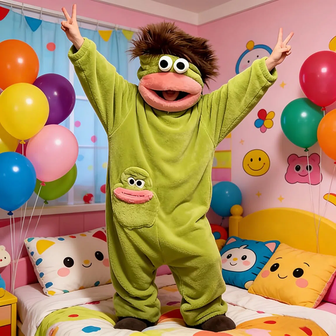 Silly Onesie Fleece Pajamas Adults Lustiger Schlafanzug Einteiler Cute Cozy Full Body Sleepwear Funny Animal Costume Loose Warm Soft Lustiger grüner Monster-Hoodie Taschen