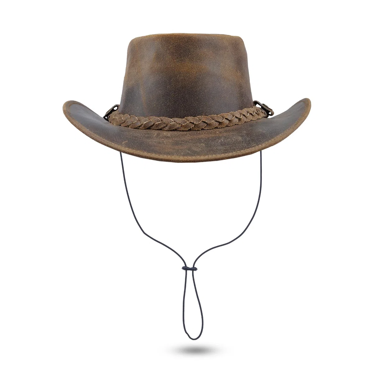 Leatherick Cowboyhut für Herren – Western Aussie Style Outback-Hüte aus echtem Crazy Horse-Leder mit Kinnriemen