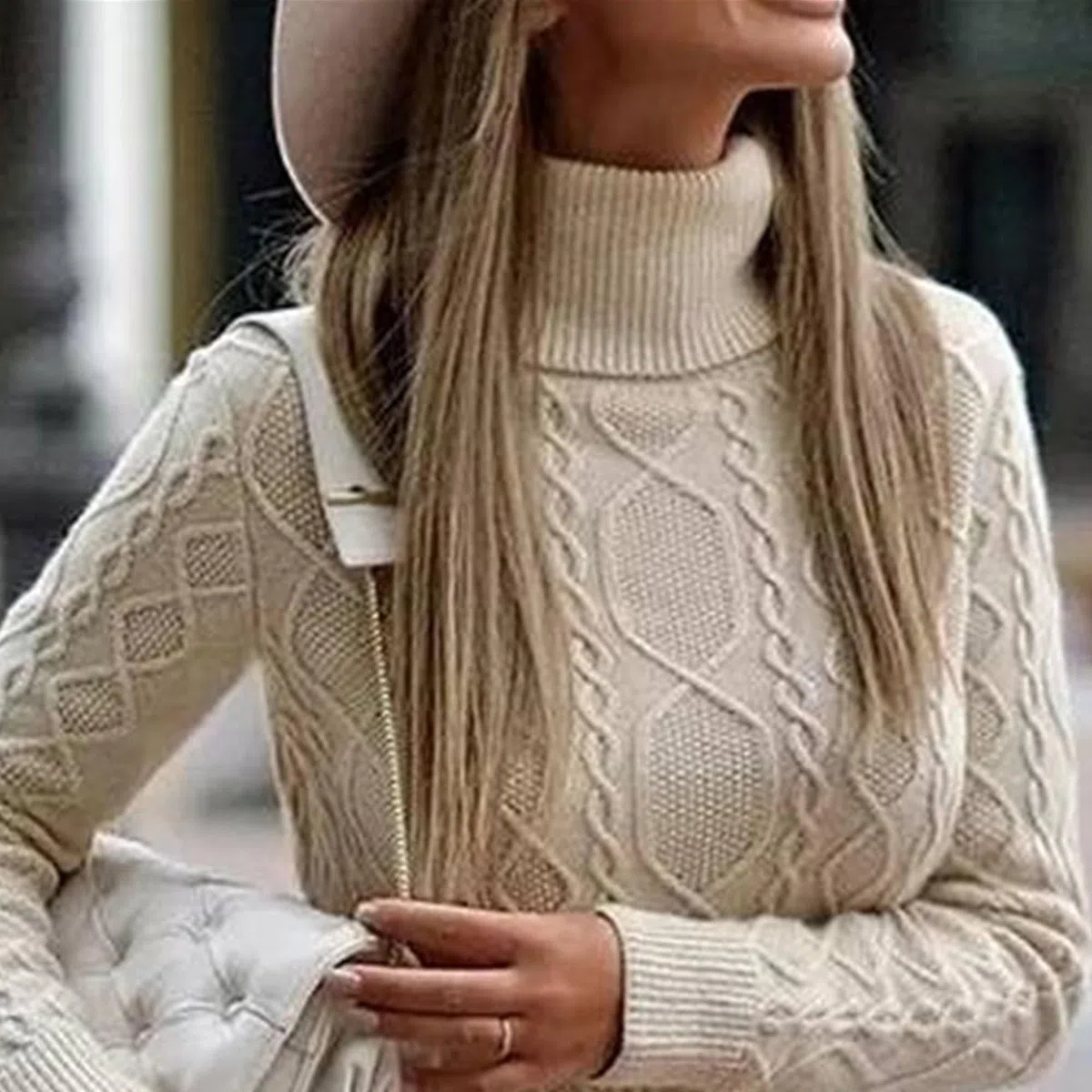 Damen Strickkleid mit Rollkragen Wrapped Elegant Einfarbige Slim Pulloverkleid Langarm Lässige Midlangkleid für Herbst Winter