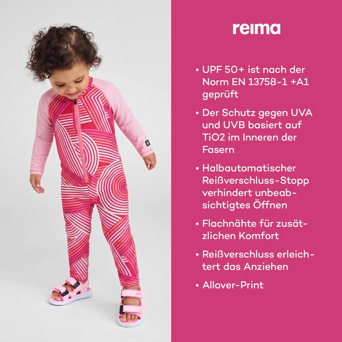 Reima - Polskii UV-Anzug für Babys & Kinder - UPF 50+, langärmeliger Einteiler, UV-Badebekleidung für Mädchen & Jungen - Schnell trocknendes Stretchmaterial für Strand & Pool