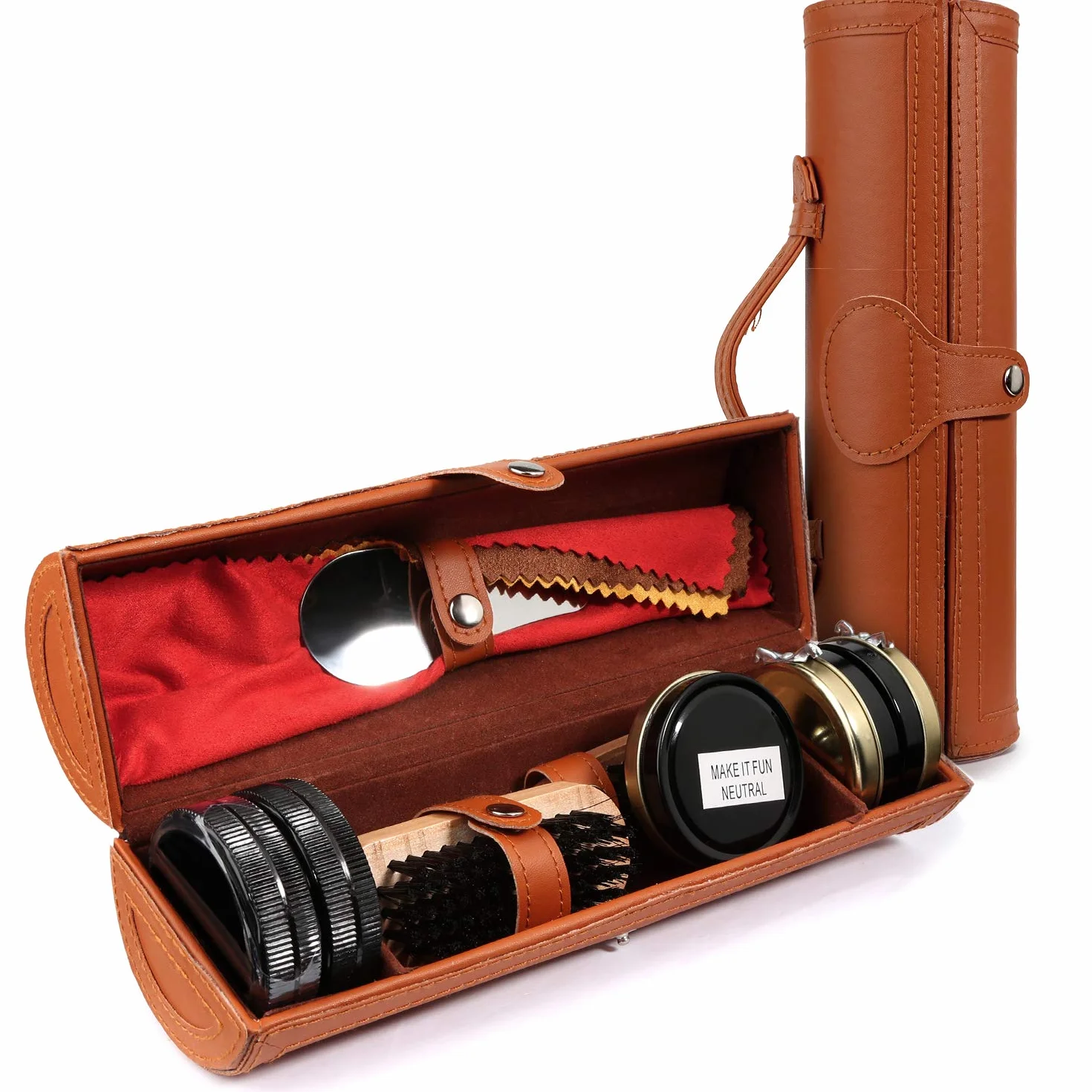 Schuhputz-Set mit einem glatten und eleganten PU Etui, Schuhputz-Reise Set mit Bürste, bestehend aus 12 Teilen