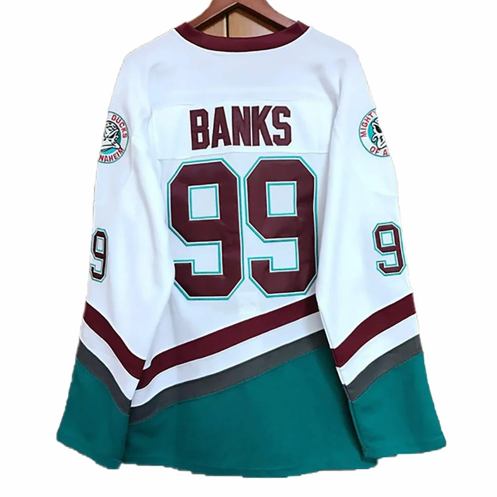 Adam Banks #99 Mighty Ducks Film Eishockey Trikots Jersey NHL Herren Sweatshirts Atmungsaktiv T-Shirt Bekleidung