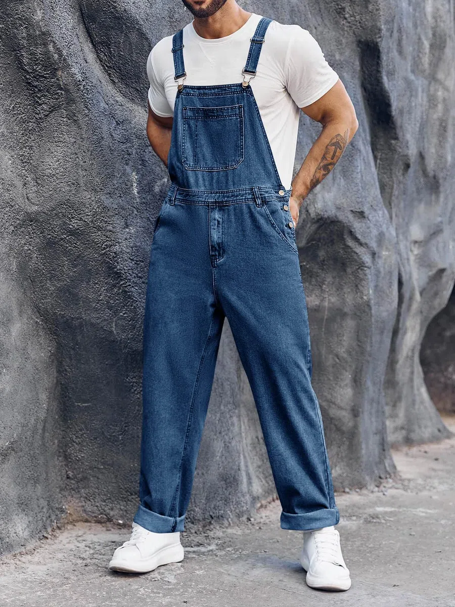Runcati Herren Denim Latzhose Jeans Arbeitshose Sommer Streetwear Jeanshose Casual Verstellbare Träger Jumpsuit