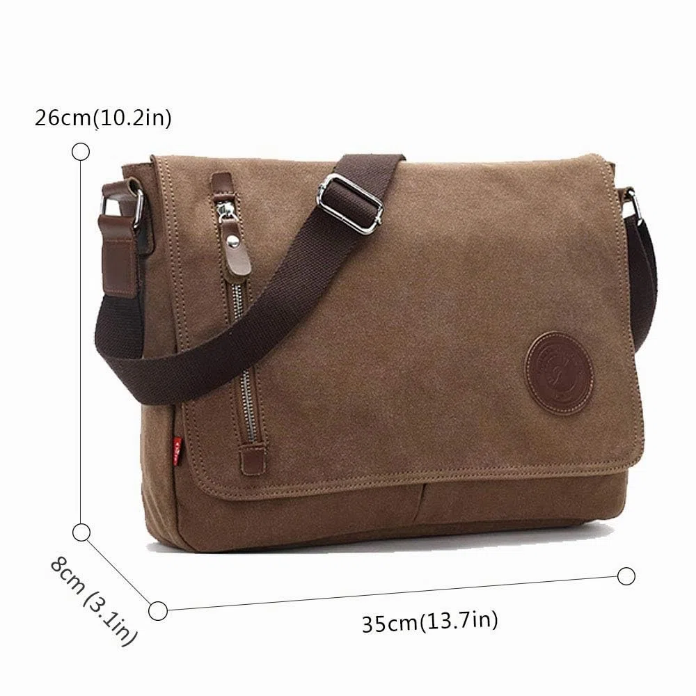 AUGUR Canvas Messenger Bag fur Herren Laptoptasche 13 Zoll Umhangetasche Vintage Herren Umhangetasche Mittlere Arbeitstasche (braun)