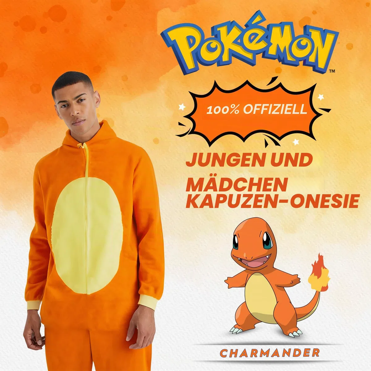 Pokemon-Einteiler mit Kapuze für Jungen oder Mädchen, Evoli, Gengar, Glumanda, Pikachu, Relaxo, Schiggy, Alter 3-12 Jahre