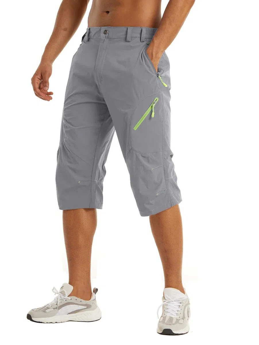 KEFITEVD Herren 3/4 Outdoor Hose Schnelltrocknend Viele Taschen Wanderhose Stretch Capri Radhose Leicht Atmungsaktiv Sommer Shorts