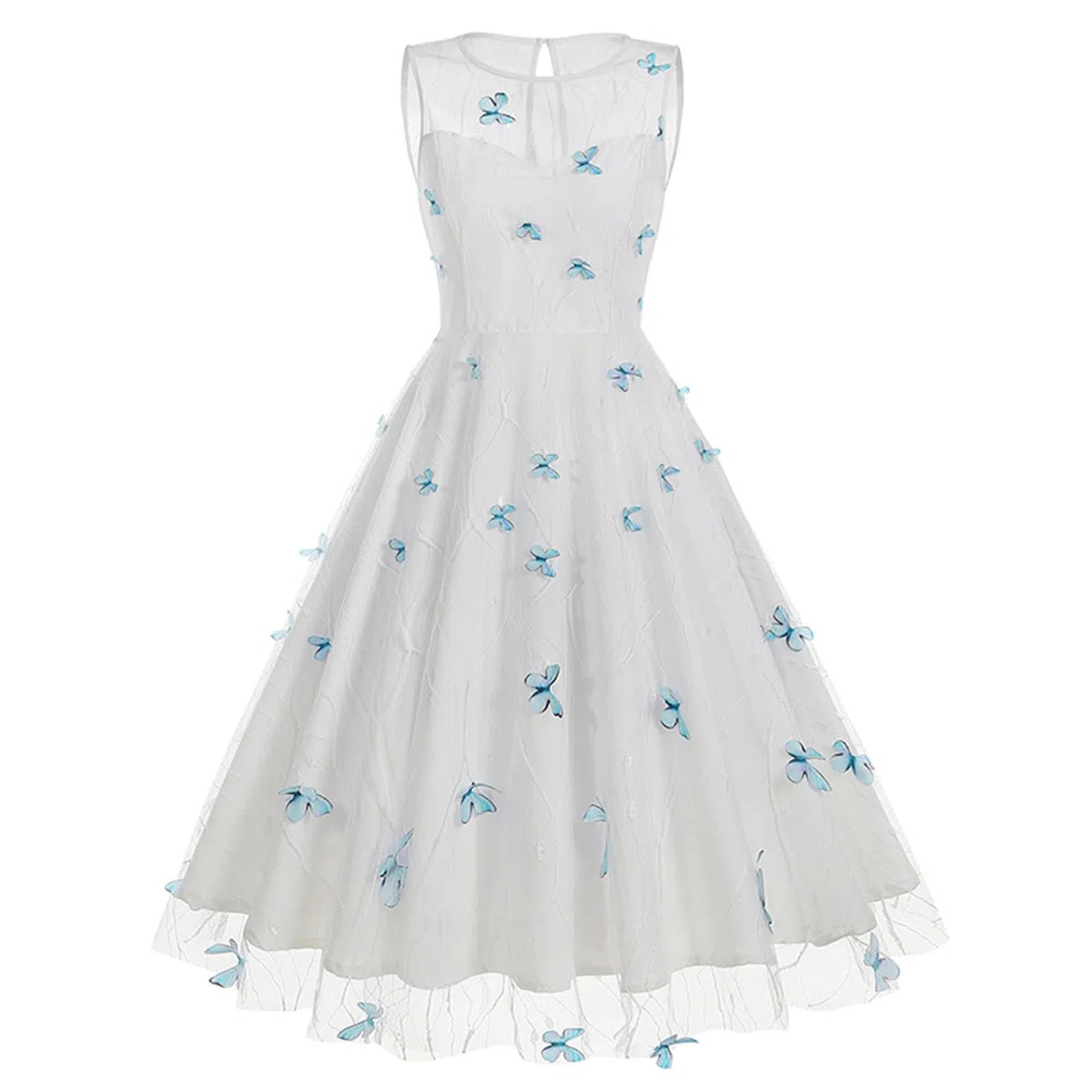 Festliche Kleider Mädchen Ärmelloses Kleid mit R Schnitt Schmetterlingsstickerei Imstil Ärmelloses Europäisches Spitze Schmetterling Besticktes Vintage Kleid Damen Kleider Sommer Elegant Sexy