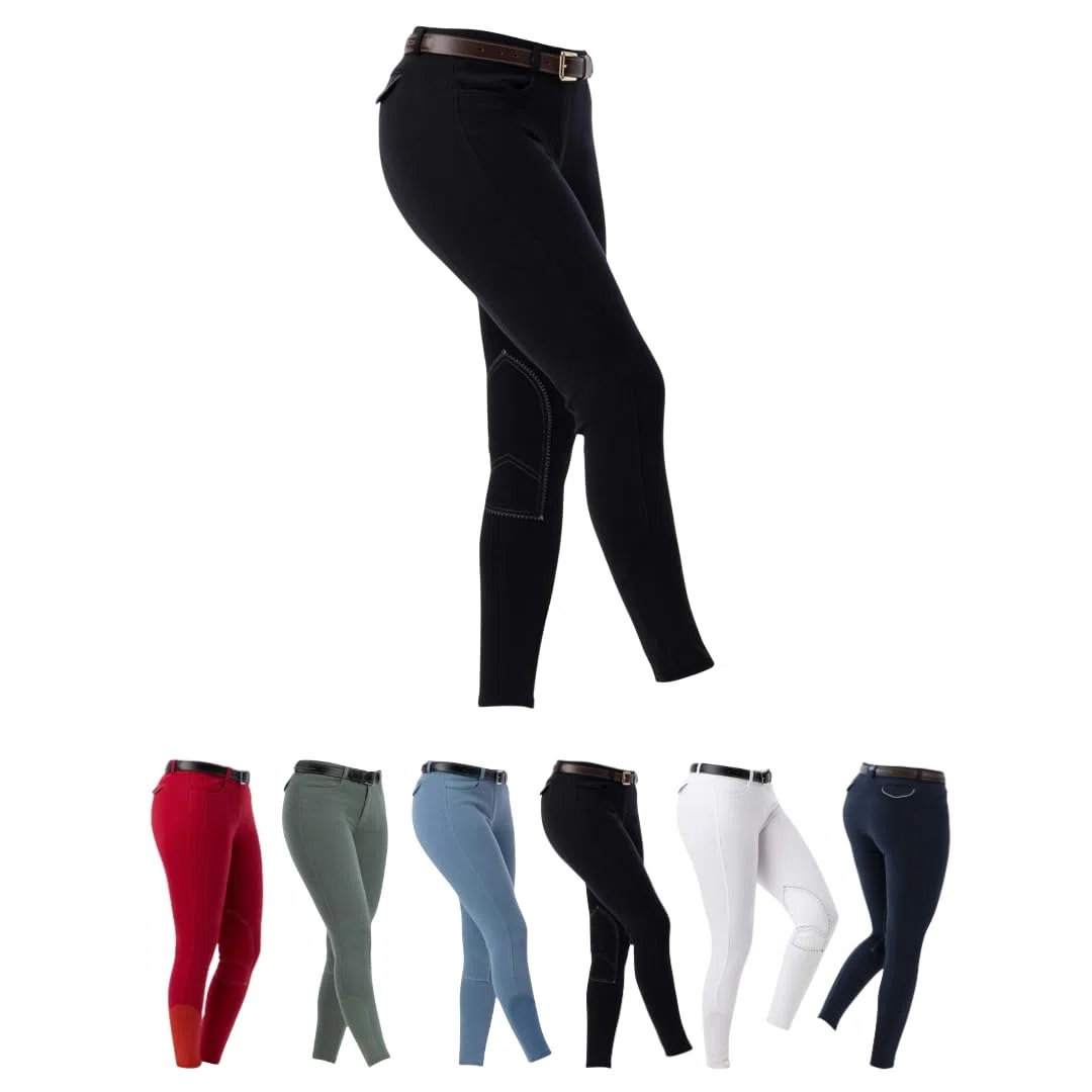 Riding World - Reithose für Damen & Kinder Alexandrie | Reiterhose mit Kniebesatz aus Stoff | mit Eingrifftaschen vorn | Reitleggings in sechs Farben | Reitbekleidung in Größe 104-176 & 32-44