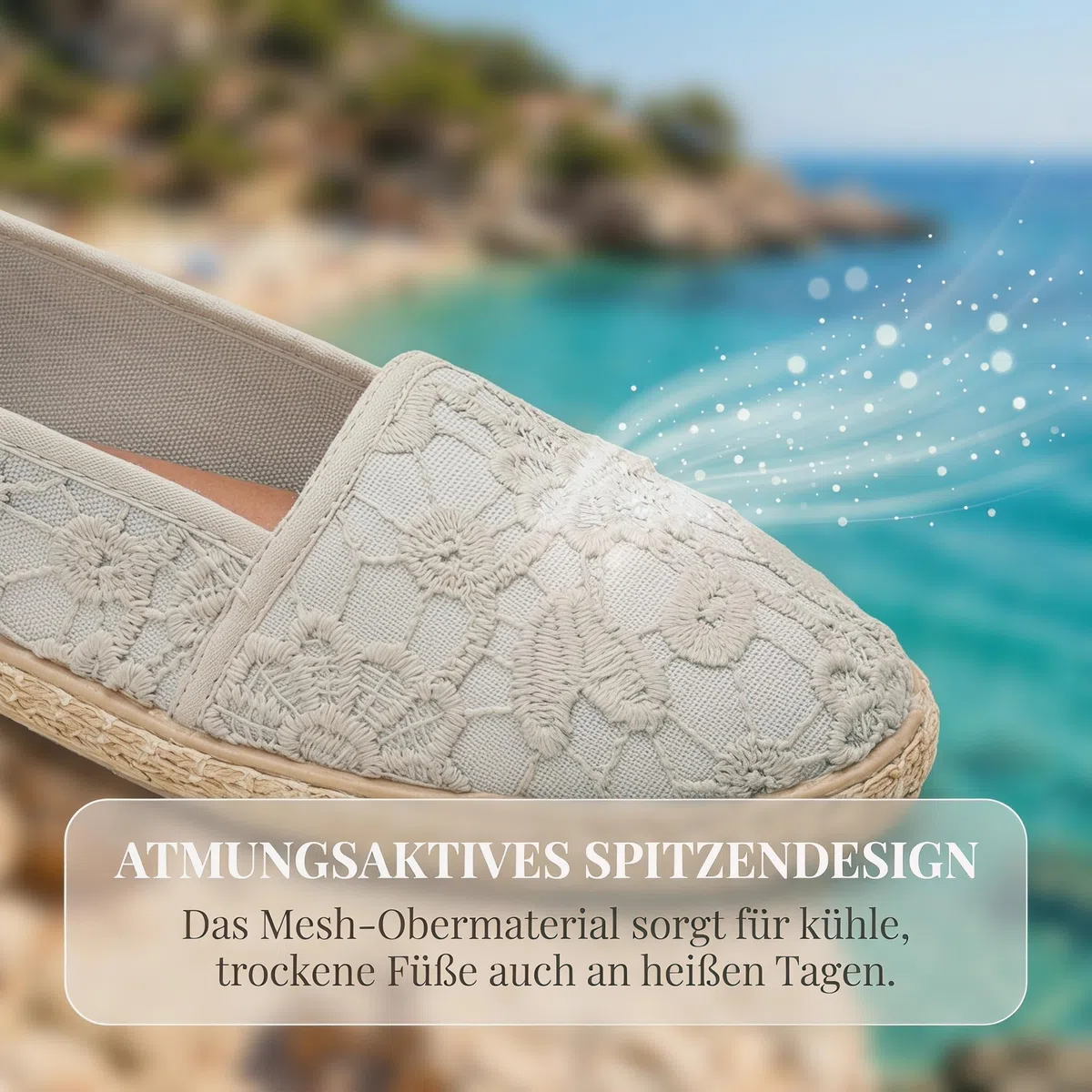 GLAMORA LAMORA Espadrilles aus Spitze für Damen, Sparta-Sohle, moderner und tragbarer Stil, Weiß, Schwarz und Beige, Schwarz
