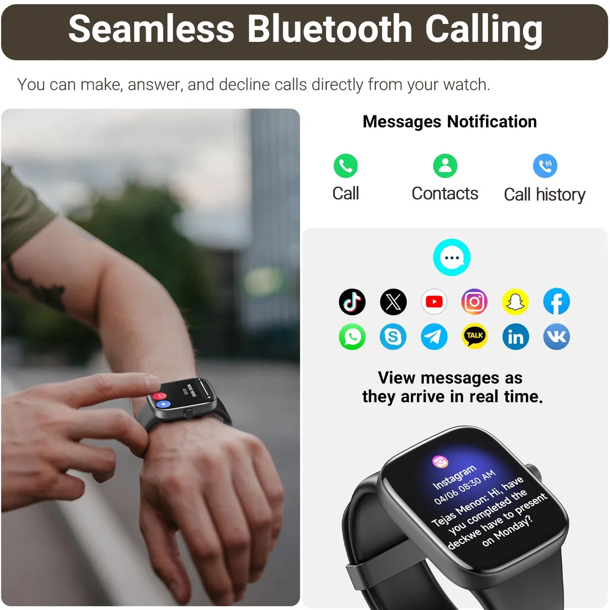 TOZO S7 Smartwatch Damen Herren, 1.85” AMOLED HD Screen Sportuhr mit Bluetooth Anruf, Fitnessuhr mit 100 Sportmodi, Herzfrequenz SchlafMonitor Schrittzähler, IP68 Wasserdicht für Android iOS - Schwarz