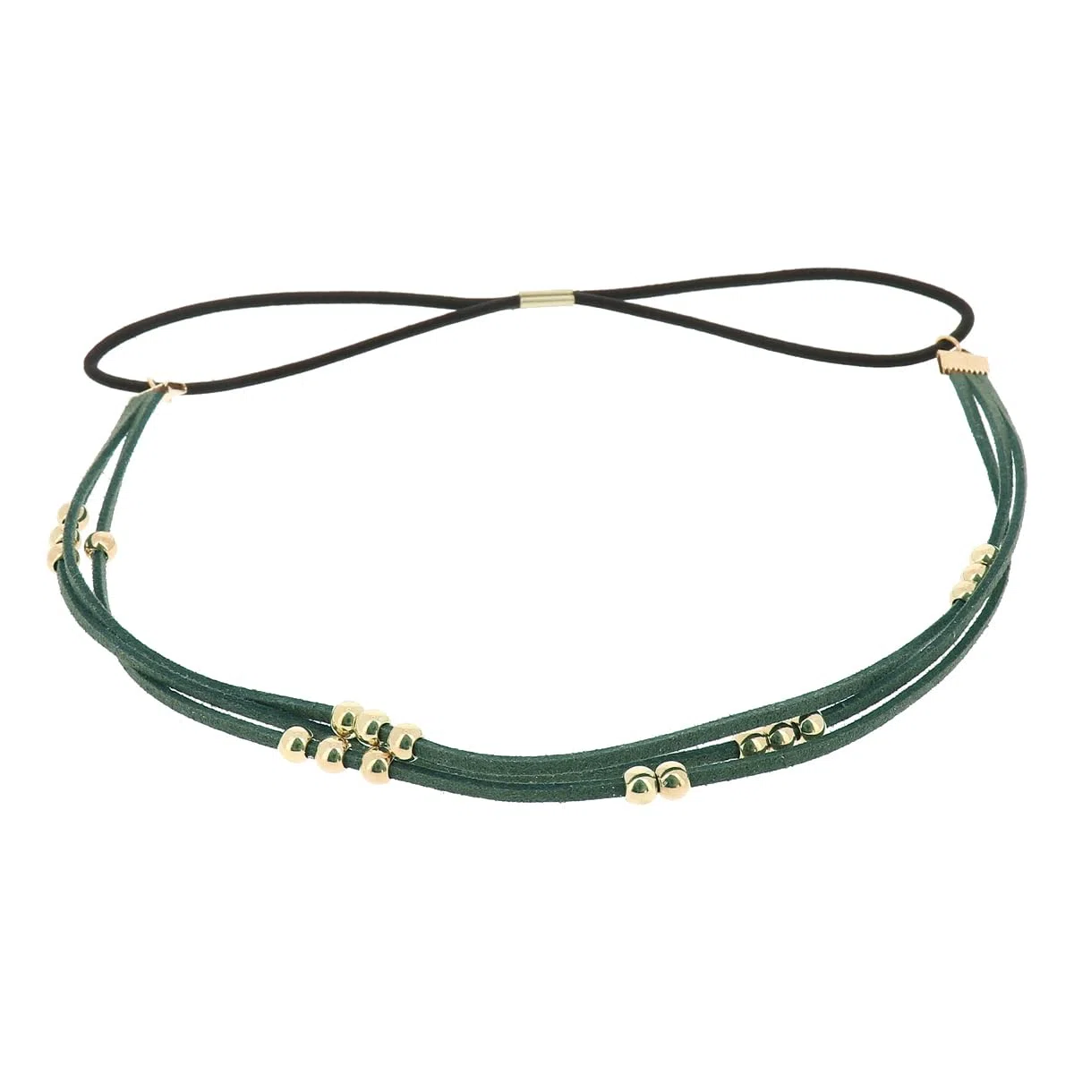 moonbow Haarband für Damen, Eukalyptusgrün, Perlen, goldfarben und Wildlederimitat, schmal, Einheitsgröße, Kopfband, Hochzeit, Vintage, Boho, Hippie Chic