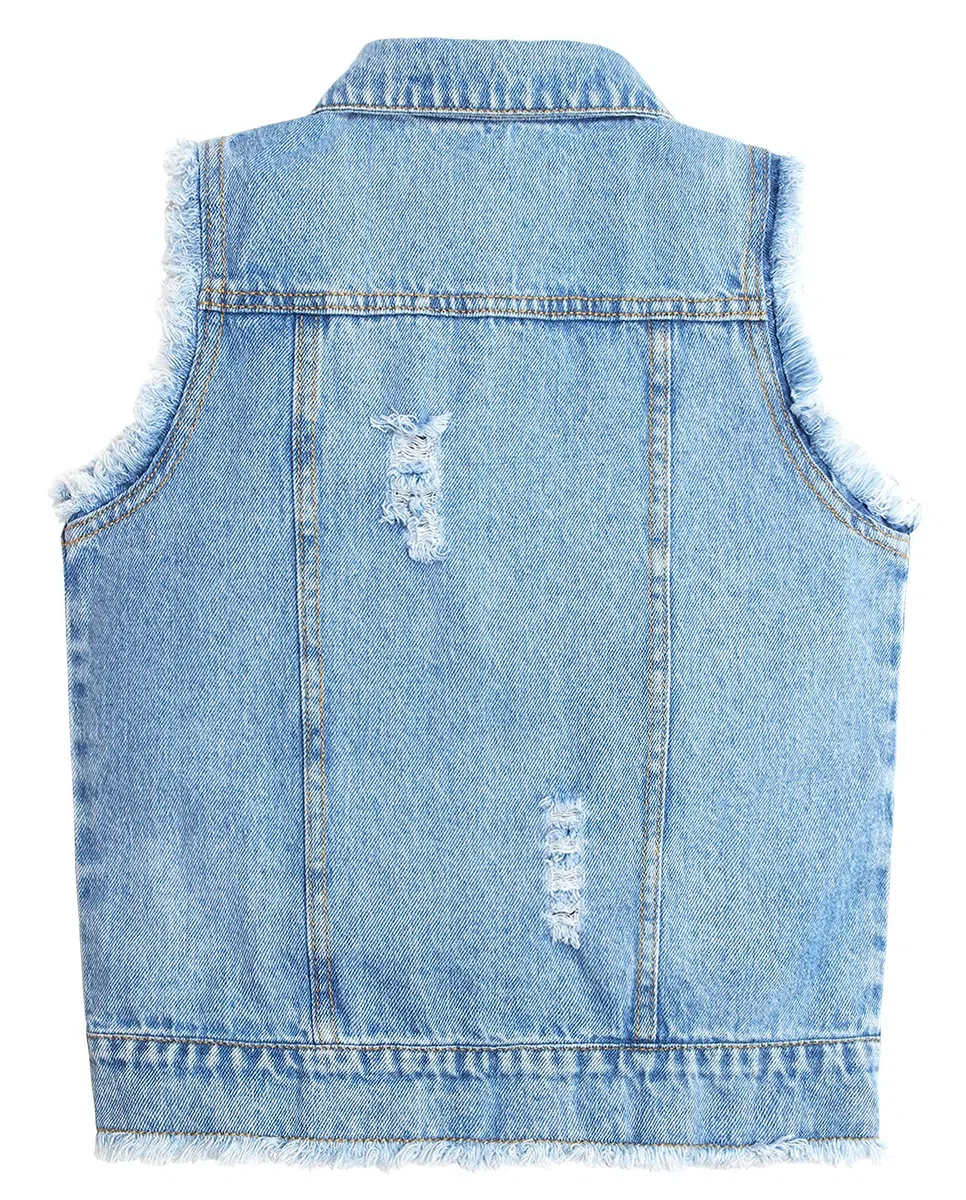 KIDSCOOL SPACE Kleines Mädchen Jeansweste,Junior Denim Weste Tops